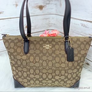 Coach signature zip tote khaki brown tote shoulder